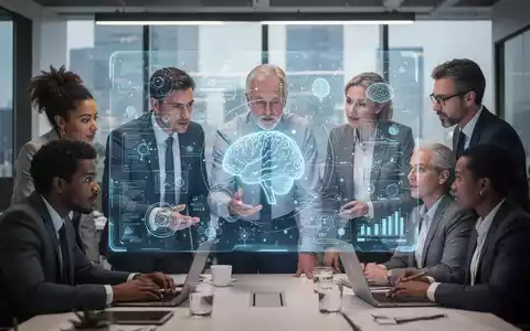 Eine Gruppe von Fachleuten arbeitet an einer modernen, holografischen Benutzeroberfläche, die digitale Daten und KI-Konzepte anzeigt. - Foto: über boerse-global.de