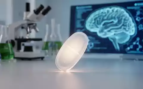 Nahaufnahme einer Medikamentenpille mit diffusem Licht, im Hintergrund verschwommene wissenschaftliche Geräte und ein Gehirndiagramm. - Foto: über boerse-global.de