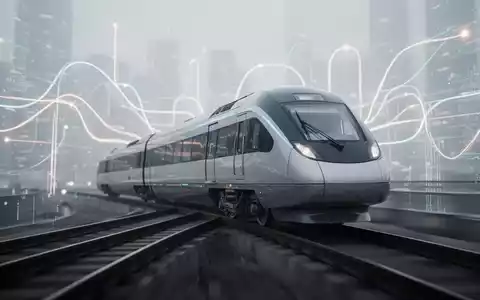 Ein schlanker, moderner Zug fährt auf Gleisen. Im Hintergrund verschwommene, leuchtende Linien, die Daten oder Strategien symbolisieren. - Foto: über boerse-global.de