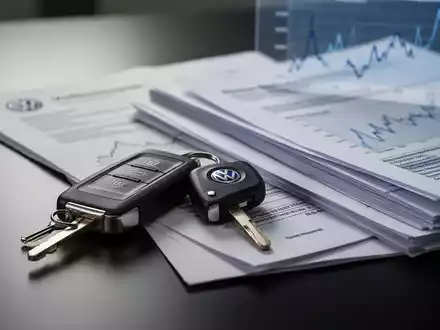 Ein Volkswagen-Autoschlüssel liegt auf einem Schreibtisch neben Dokumenten, die neue Dienstwagenregeln und Kostensenkungen symbolisieren. - Foto: über boerse-global.de