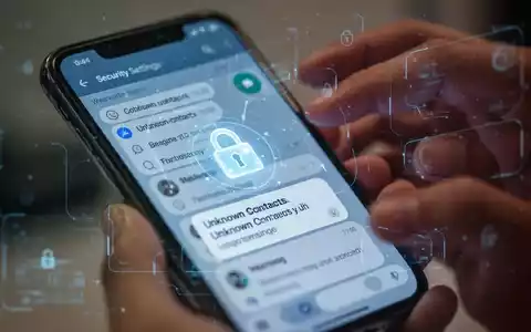 Nahaufnahme eines Smartphones, das Sicherheitseinstellungen und ein Vorhängeschloss-Symbol auf dem Bildschirm anzeigt, mit unscharfen Händen im Hintergrund. - Foto: über boerse-global.de