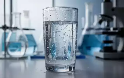 Ein klares Glas Mineralwasser mit Kondensation und sanften Blasen, im Hintergrund verschwommenes Laborgerät. - Foto: über boerse-global.de