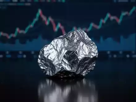 Ein glänzendes Stück kritischen Metalls auf einer dunklen Oberfläche, im Hintergrund eine angedeutete Finanzgrafik. - Foto: über boerse-global.de