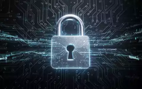 Leuchtendes digitales Vorhängeschloss für Cybersicherheit, dunkler Leiterplatten-Hintergrund mit fließendem Code. - Foto: über boerse-global.de