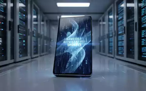 Ein Samsung Galaxy S23 Ultra Smartphone, dessen Bildschirm blau leuchtenden Code anzeigt, in einer modernen Serverraumumgebung. - Foto: über boerse-global.de