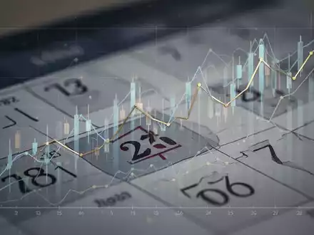 Ein Kalenderblatt mit einem markierten Datum, überlagert von stilisierten Finanzdiagrammen, die steigende und fallende Trends zeigen. - Foto: über boerse-global.de