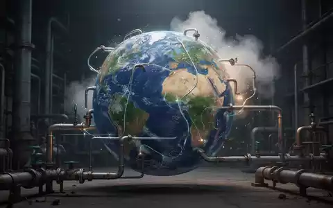 Ein stilisierter Globus mit sichtbaren Gasleitungen und einer Methanwolke, der die globalen Energie- und Umweltprobleme darstellt. - Foto: über boerse-global.de