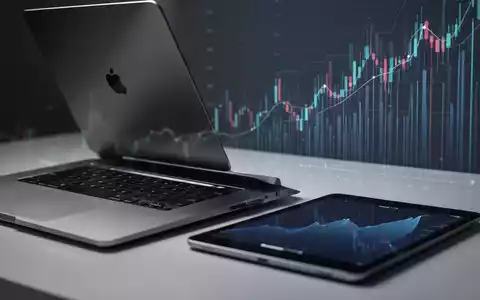 Nahaufnahme eines MacBooks und iPads auf einem Tisch, mit abstrakten aufsteigenden Linien im Hintergrund, die Preiserhöhungen andeuten. - Foto: über boerse-global.de