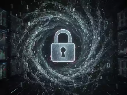 Ein digitales Vorhängeschloss über einem Wirbel aus Binärcode und KI-Mustern, der eine Bedrohung durch Cyberangriffe symbolisiert. - Foto: über boerse-global.de