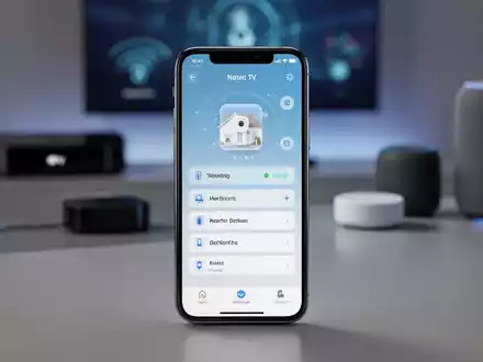 Ein iPhone zeigt eine Smart-Home-App, mit Symbolen für Apple TV und andere Smart-Geräte im Hintergrund. - Foto: über boerse-global.de
