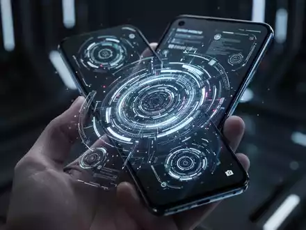 Nahaufnahme eines modernen Smartphone-Bildschirms mit komplexer, leuchtender digitaler Oberfläche und abstrakten Mustern, die versteckte Softwarefunktionen darstellen. - Foto: über boerse-global.de
