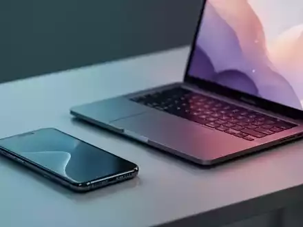 Ein modernes Smartphone und ein Laptop auf einem Schreibtisch. Das Smartphone deutet auf sinkende Preise, der Laptop auf steigende Preise hin. - Foto: über boerse-global.de