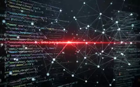 Digitale Darstellung eines komplexen Netzwerks aus Code und Daten, mit einer glühend roten Linie, die eine Sicherheitslücke anzeigt. - Foto: über boerse-global.de