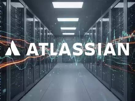 Abstrakte Darstellung der Softwarebranche mit dynamischen Lichtstreifen auf Serverracks, die Marktbewegungen und Führung symbolisieren. - Foto: über boerse-global.de