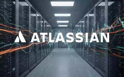 Abstrakte Darstellung der Softwarebranche mit dynamischen Lichtstreifen auf Serverracks, die Marktbewegungen und Führung symbolisieren. - Foto: über boerse-global.de