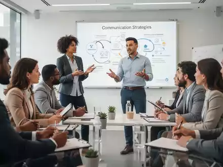 Eine Gruppe von Betriebsräten nimmt an einem Kommunikationstraining teil, mit einer Person, die aktiv spricht. - Foto: über boerse-global.de
