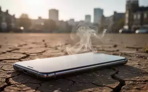Ein überhitzendes Smartphone mit Hitzeflimmern vor verschwommener, sonnendurchfluteter Stadtkulisse. - Foto: über boerse-global.de