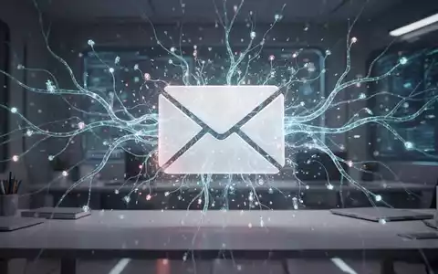 Stilisierte E-Mail, die in ein Netz aus leuchtenden KI-Nervenbahnen zerfließt. - Foto: über boerse-global.de