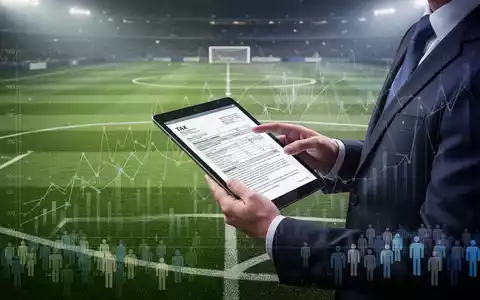 Ein stilisiertes Fußballfeld mit überlagerten Finanzgrafiken und einer Person, die Steuervordrucke auf einem Tablet hält. - Foto: über boerse-global.de