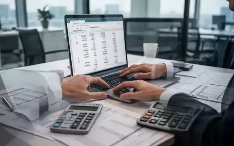 Hände tippen auf einer Laptoptastatur, umgeben von Finanzdokumenten und einem Taschenrechner auf einem Schreibtisch. - Foto: über boerse-global.de