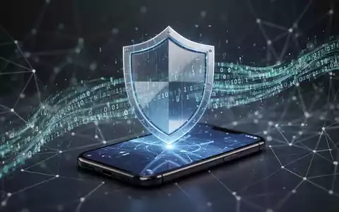 Ein stilisiertes digitales Schild schützt ein Smartphone-Display vor Cyberbedrohungen und Spam, umgeben von binärem Code. - Foto: über boerse-global.de