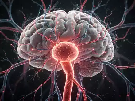 Nahaufnahme einer detaillierten medizinischen Illustration eines Gehirnaneurysmas mit leuchtenden Gefäßen und neurologischen Verbindungen. - Foto: über boerse-global.de