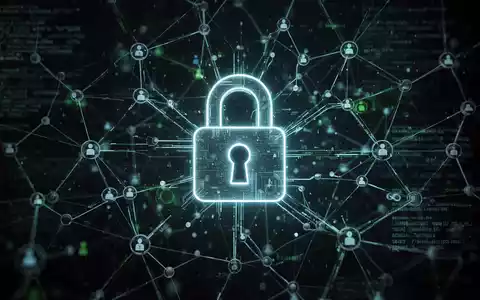 Ein stilisiertes, leuchtendes Vorhängeschloss-Symbol über einem Netzwerk digitaler Knoten und Datenströme, das Cybersicherheit darstellt. - Foto: über boerse-global.de