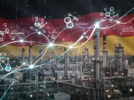 Abstrakte Darstellung von Forschung und Innovation, die mit Wirtschaftswachstum verbunden sind, vor einem Hintergrund, der Deutschland andeutet. - Foto: über boerse-global.de