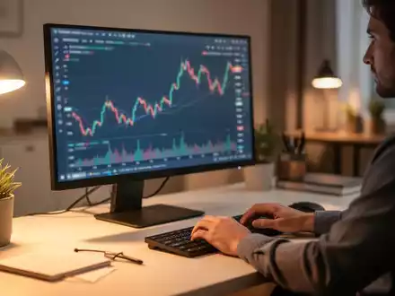 Eine Person arbeitet an einem ergonomischen Homeoffice-Schreibtisch, der auf Augenschonung ausgelegt ist, mit einem Monitor und Tastatur. - Foto: über boerse-global.de