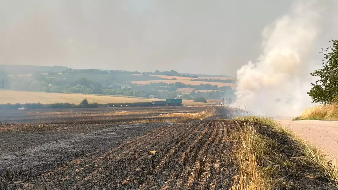 FW Heimbach: 20.000 qm Feld in Flammen - Feuerwehr in der Mittagshitze gefordert - Bild: presseportal.de