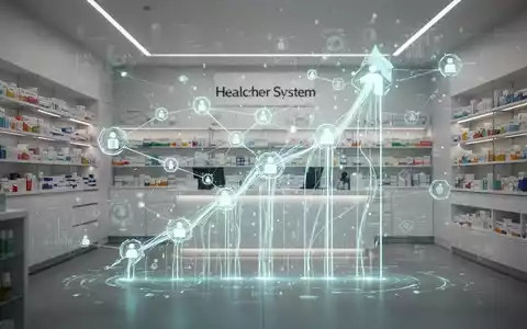 Stilisiertes, leuchtendes digitales Netz, das das deutsche Gesundheitswesen darstellt, mit modernem Apothekeninterieur im Hintergrund. - Foto: über boerse-global.de