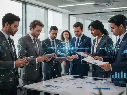 Eine Gruppe von Geschäftsleuten arbeitet in einem modernen Büro zusammen, um digitale Dokumente zu prüfen und zu besprechen. - Foto: über boerse-global.de