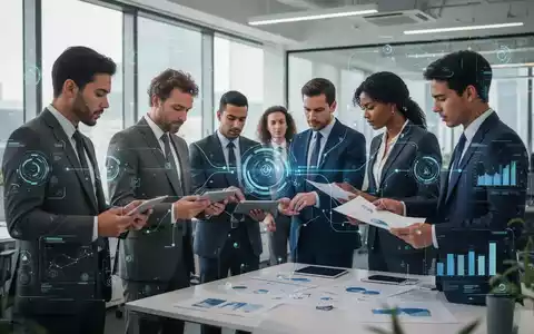 Eine Gruppe von Geschäftsleuten arbeitet in einem modernen Büro zusammen, um digitale Dokumente zu prüfen und zu besprechen. - Foto: über boerse-global.de