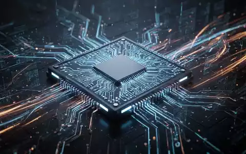 Nahaufnahme eines leuchtenden, futuristischen Mikrochips mit komplexen Schaltkreisen, die fortschrittliche Technologie und Innovation repräsentieren. - Foto: über boerse-global.de