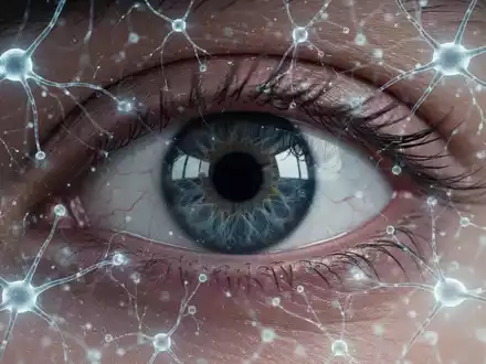 Nahaufnahme eines menschlichen Auges mit leuchtenden, abstrakten neuronalen Mustern, die Forschung und Fortschritt in der Augenheilkunde symbolisieren. - Foto: über boerse-global.de