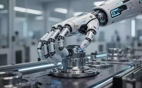 Eine hochmoderne humanoide Roboterhand mit taktilen Sensoren greift präzise ein Bauteil an einer Montagelinie. - Foto: über boerse-global.de