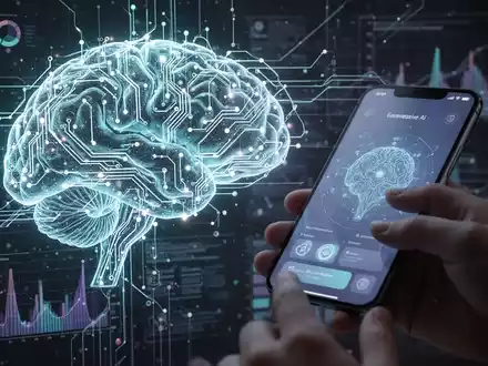Leuchtendes neuronales Netzwerk in Gehirnform, überlagert mit digitalen Daten und Smartphone mit KI-Chatbot-Oberfläche. - Foto: über boerse-global.de
