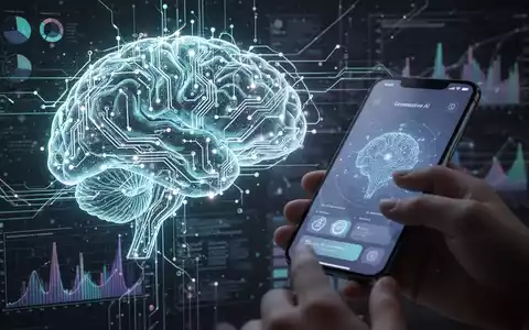 Leuchtendes neuronales Netzwerk in Gehirnform, überlagert mit digitalen Daten und Smartphone mit KI-Chatbot-Oberfläche. - Foto: über boerse-global.de