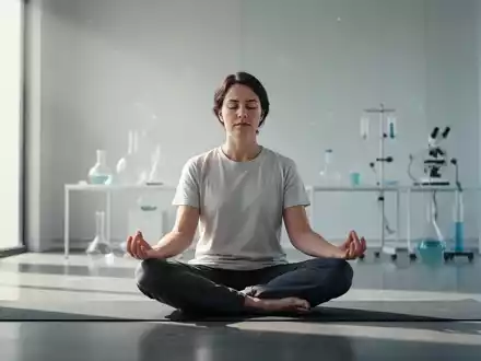 Eine Person sitzt in meditativer Pose in einem ruhigen Raum, der Gelassenheit und Achtsamkeit bei chronischen Krankheiten symbolisiert. - Foto: über boerse-global.de