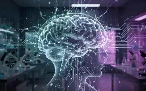 Abstraktes Bild, das ein menschliches Gehirn mit leuchtenden neuronalen Netzwerken und digitalen Datenströmen überlagert zeigt. - Foto: über boerse-global.de
