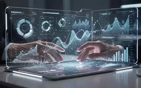 Eine futuristische, elegante digitale Benutzeroberfläche mit leuchtenden, abstrakten Datenvisualisierungen und subtil interagierenden Händen. - Foto: über boerse-global.de
