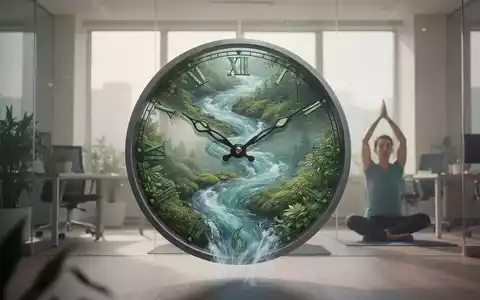 Eine stilisierte Uhr, deren Zeiger sich in einen fließenden Fluss verwandeln, symbolisiert Zeitmanagement und natürliche Rhythmen. - Foto: über boerse-global.de