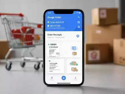 Smartphone mit Google Wallet App, Bestellverfolgung, digitalen Belegen und Paketsymbolen vor unscharfem Shopping-Hintergrund. - Foto: über boerse-global.de