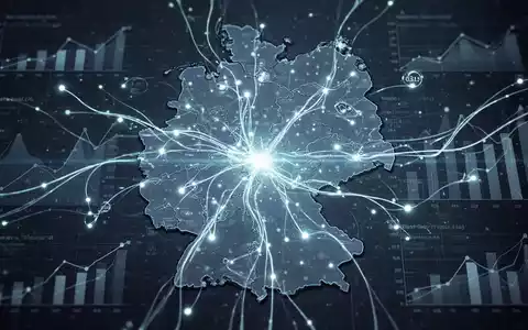Stilisierte Datenflüsse und neuronales Netz über Deutschlandkarte, Symbol für digitale Transformation und SAP-Migration. - Foto: über boerse-global.de