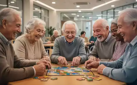 Ältere Menschen nehmen an einem Gruppengedächtnistraining in einem hellen, modernen Raum teil, lachen und interagieren miteinander. - Foto: über boerse-global.de
