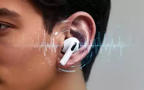 Nahaufnahme eines Ohrs mit weißem Apple AirPods Pro 3, dezente digitale Gesundheitsgrafiken. - Foto: über boerse-global.de