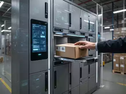 Nahaufnahme eines modernen Smart Locker Systems mit mehreren Fächern, in das ein Paket eingelegt wird. Die Szene vermittelt Automatisierung und Effizienz in der Logistik. - Foto: über boerse-global.de