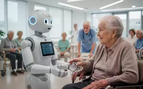 Ein freundlicher humanoider Roboter hilft einer älteren Person in einer modernen Pflegeeinrichtung und zeigt Mensch-Roboter-Kooperation. - Foto: über boerse-global.de