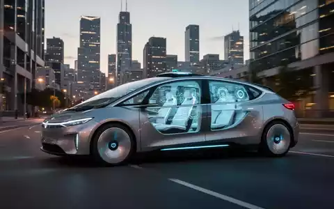 Ein futuristisches Robotaxi fährt auf einer städtischen Straße bei Dämmerung, ohne sichtbares Lenkrad oder Pedale. - Foto: über boerse-global.de