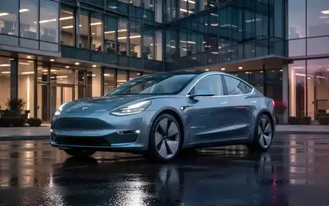 Ein modernes Elektro-Firmenauto parkt vor einem zeitgenössischen Bürogebäude in der Dämmerung, symbolisierend steuerliche Aspekte. - Foto: über boerse-global.de